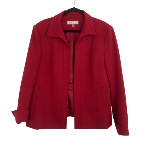 Kasper Womens Red Open-Front Blazer Jacket Size 16 Polyester Blend Long Sleeve - Picture 13 of 16